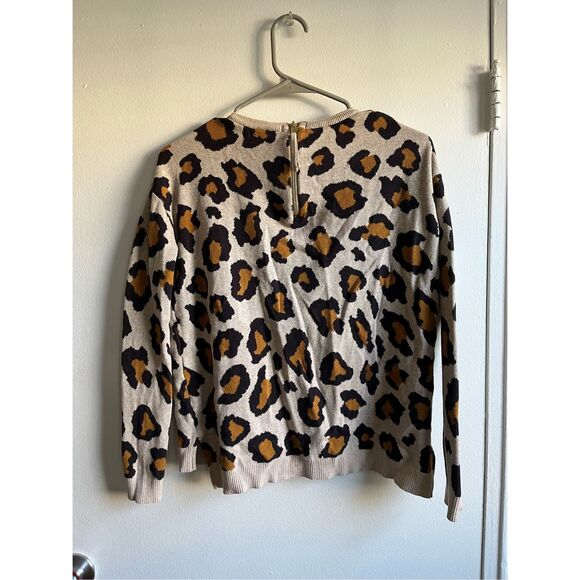 H&M Womens XS Zip Back Leopard Print Crew Neck Pullover Sweater Cheetah - Picture 4 of 4